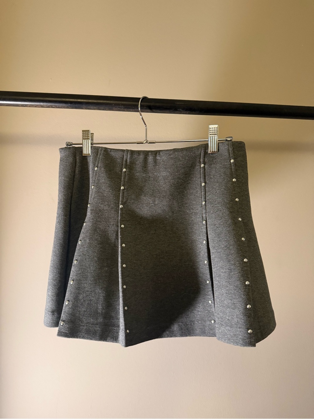 Mango Gray Mini Skirt with Silver Stud Trim